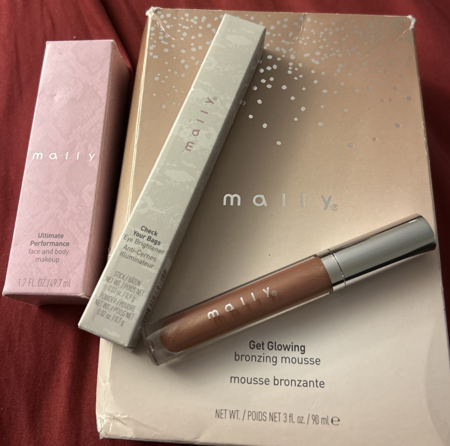 Lot of 4 MALLY Bundle Bronzing Mousse, Eye Brightener, Face Makeup , Lipstick