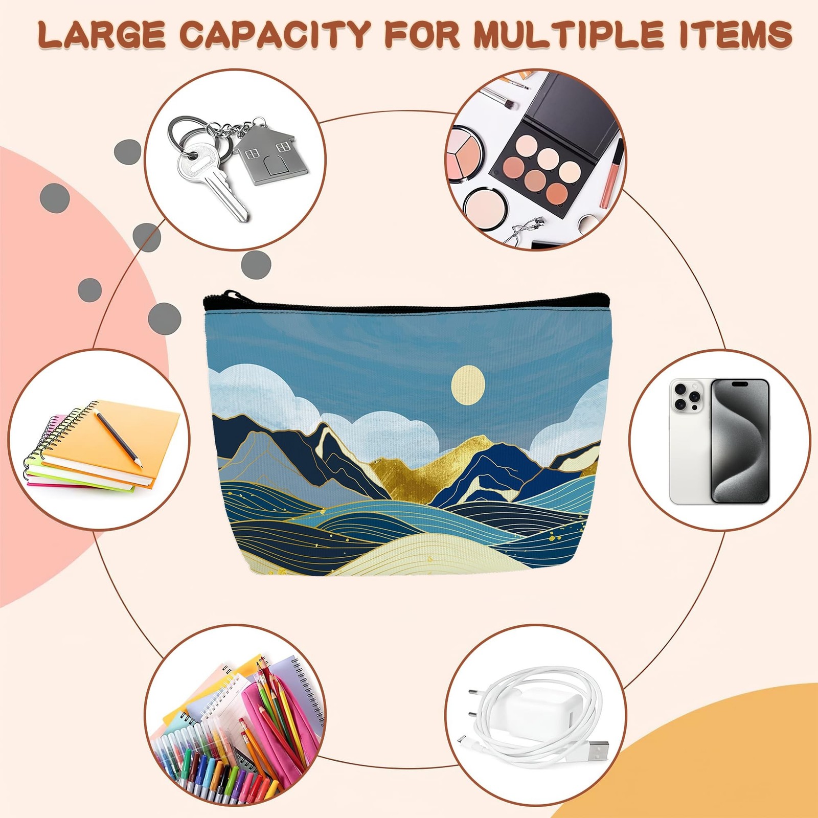 Gold Mountain Nature Scenery Cosmetic Bags Makeup Bags Toiletry Bag Large Cap…