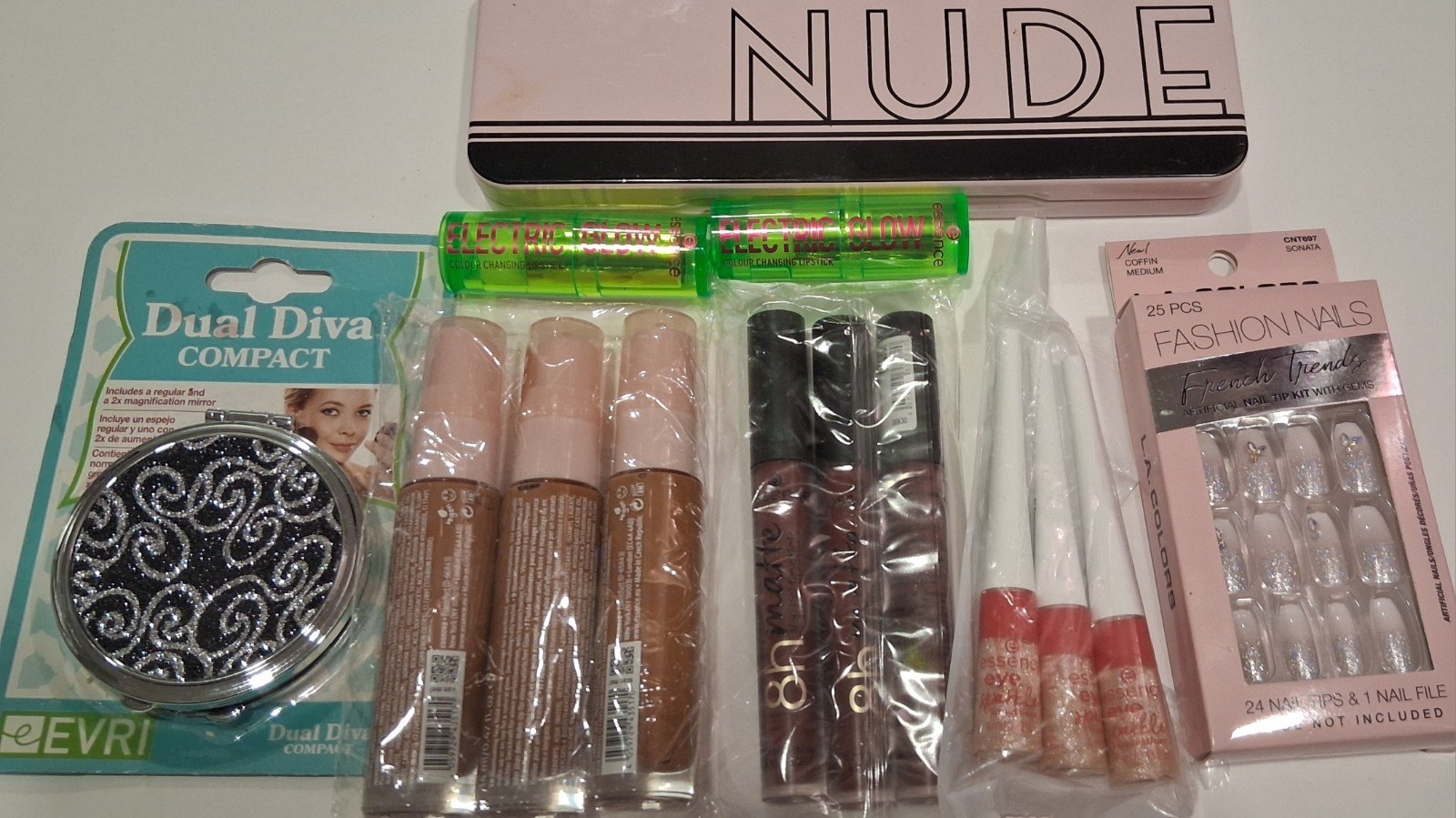Assorted Full Size Makeup Lot: Nude Palette, Dual Diva Compact, Electric Glow