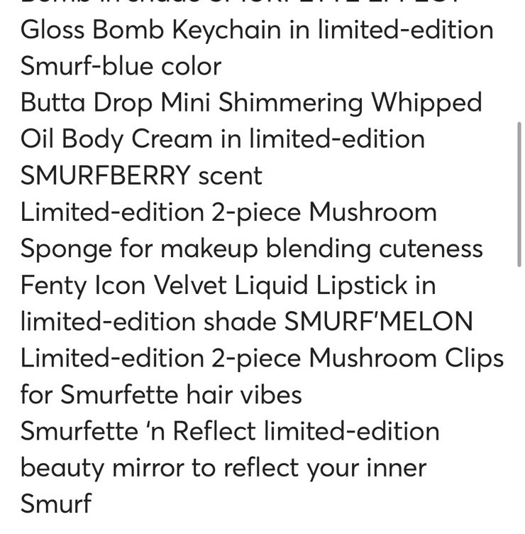 Fenty Beauty x Smurfs LIMITED EDITION SMURFETTE FULL Collection + CD Soundtrack