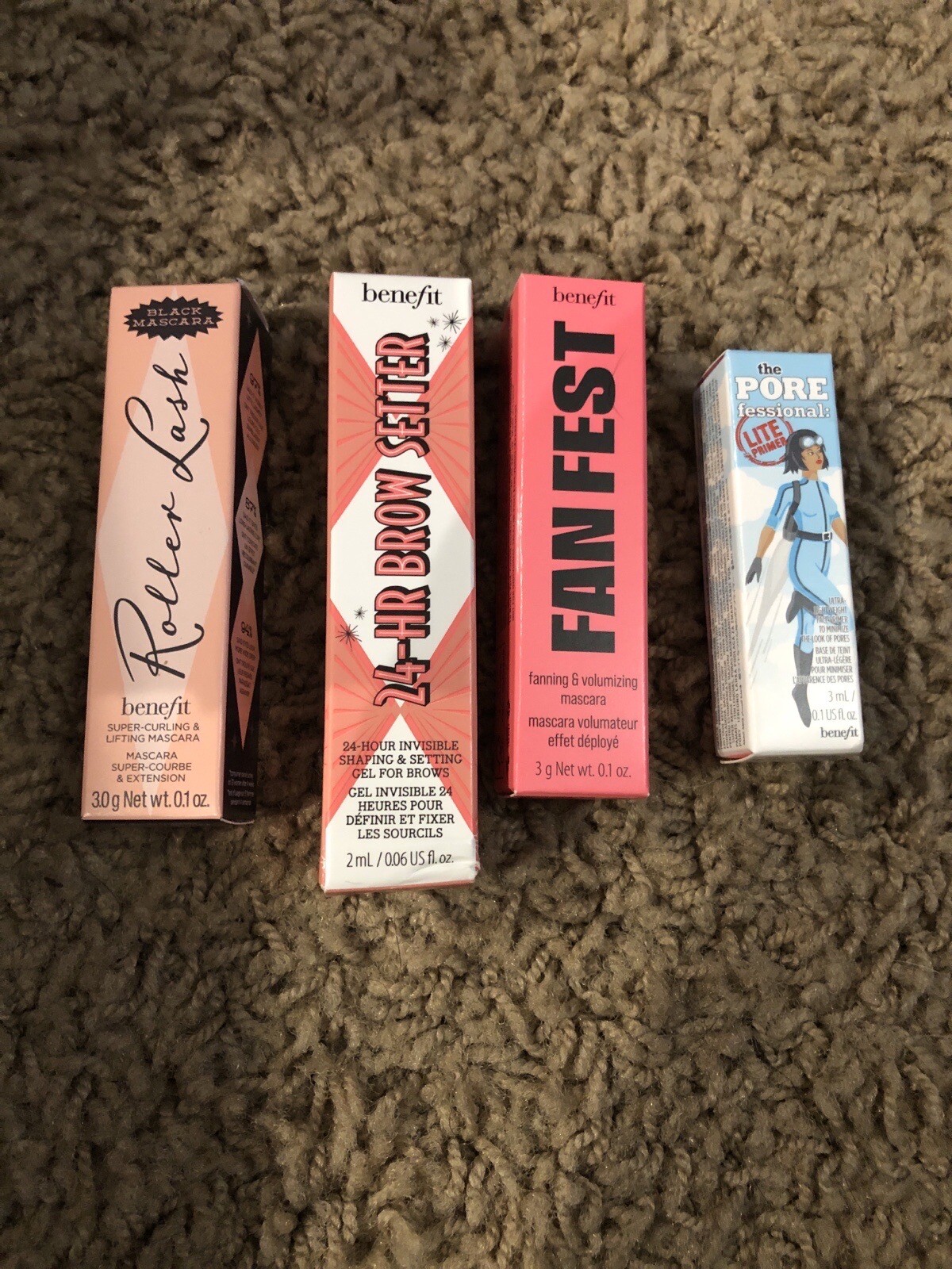 Benefit ~Lot of 4 Travel/Sample Size ~24 Hr Brow Setter Pore Fessional Fan Fest