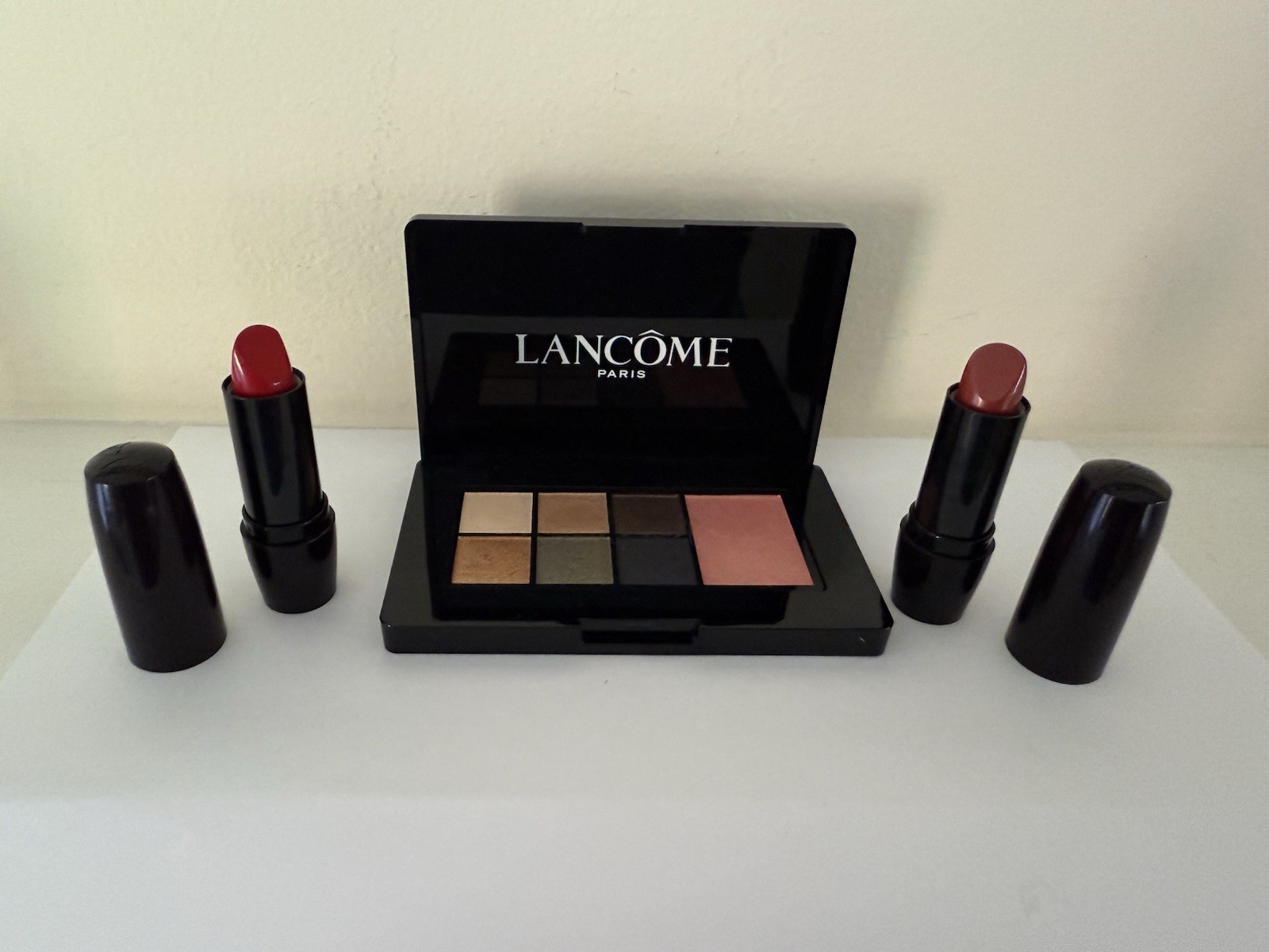 NEW Lancome Lot Eyeshadow Blush Palette, Sugared Maple + Red Stiletto Lipsticks