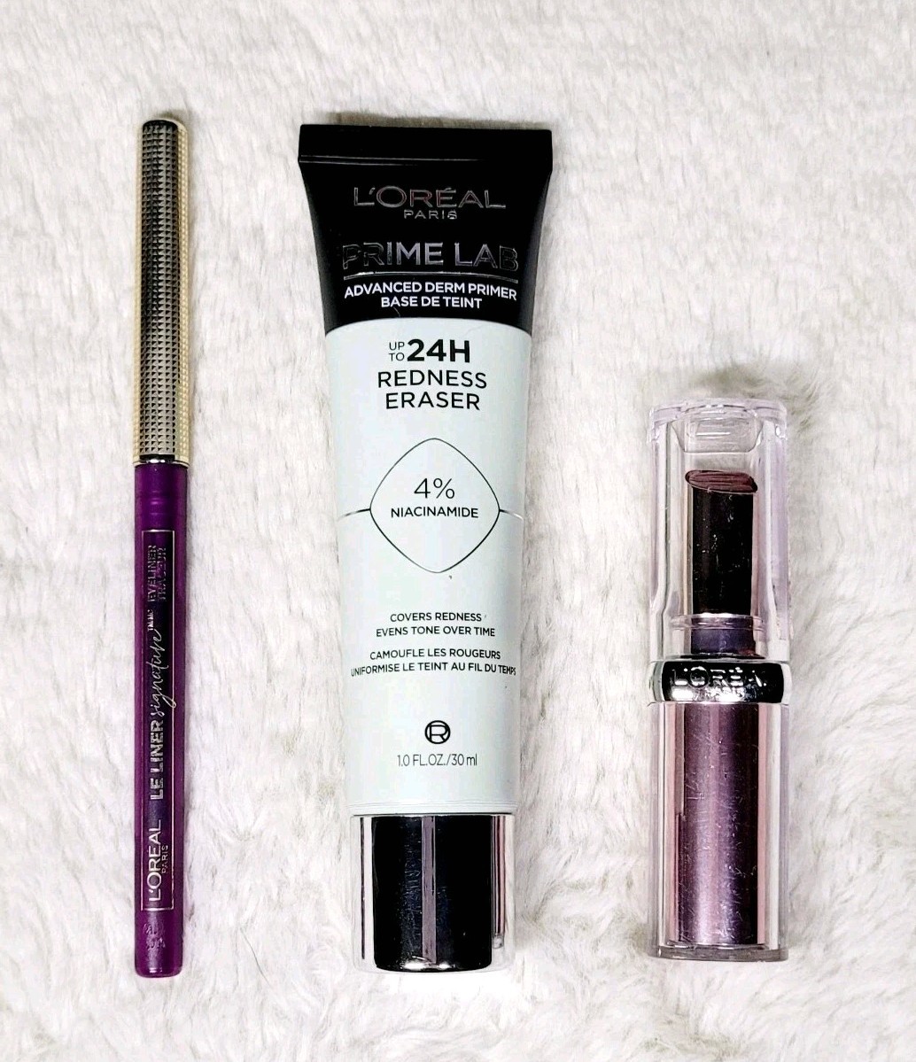 L’Oreal Paris Prime Lab Redness Eraser 120 Blush Fantasy Lip Violet Eyeliner Lot