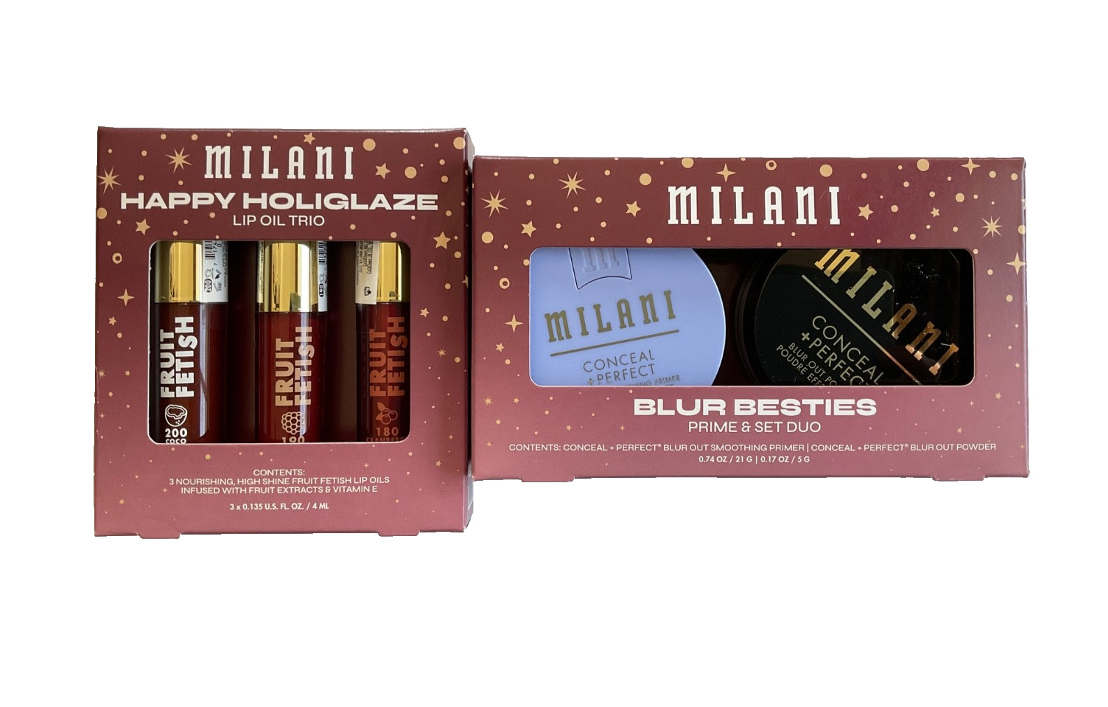 MILANI Blur Besties Conceal Primer + Holiglaze Lip Oil Makeup Set Bundle NEW