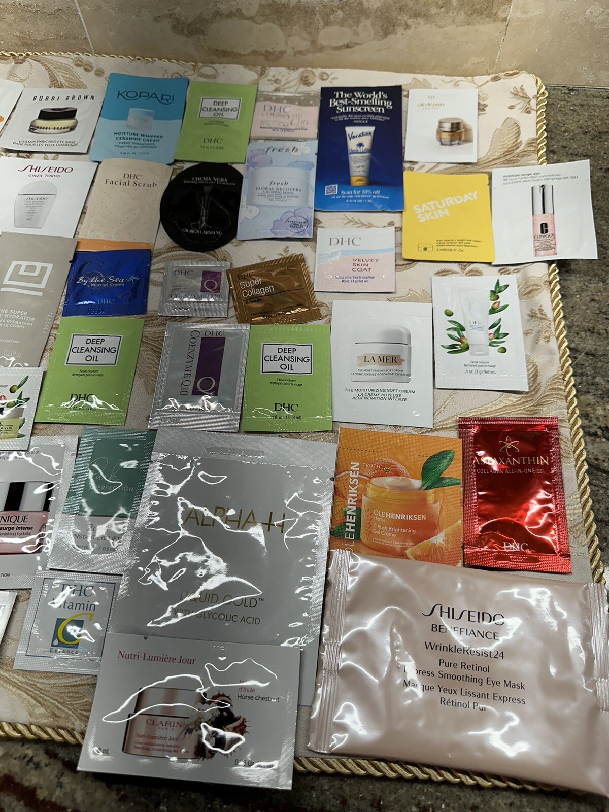 Skincare Lot Of 38 Samples La Mer, Clarins, Clinique, DHC, And More