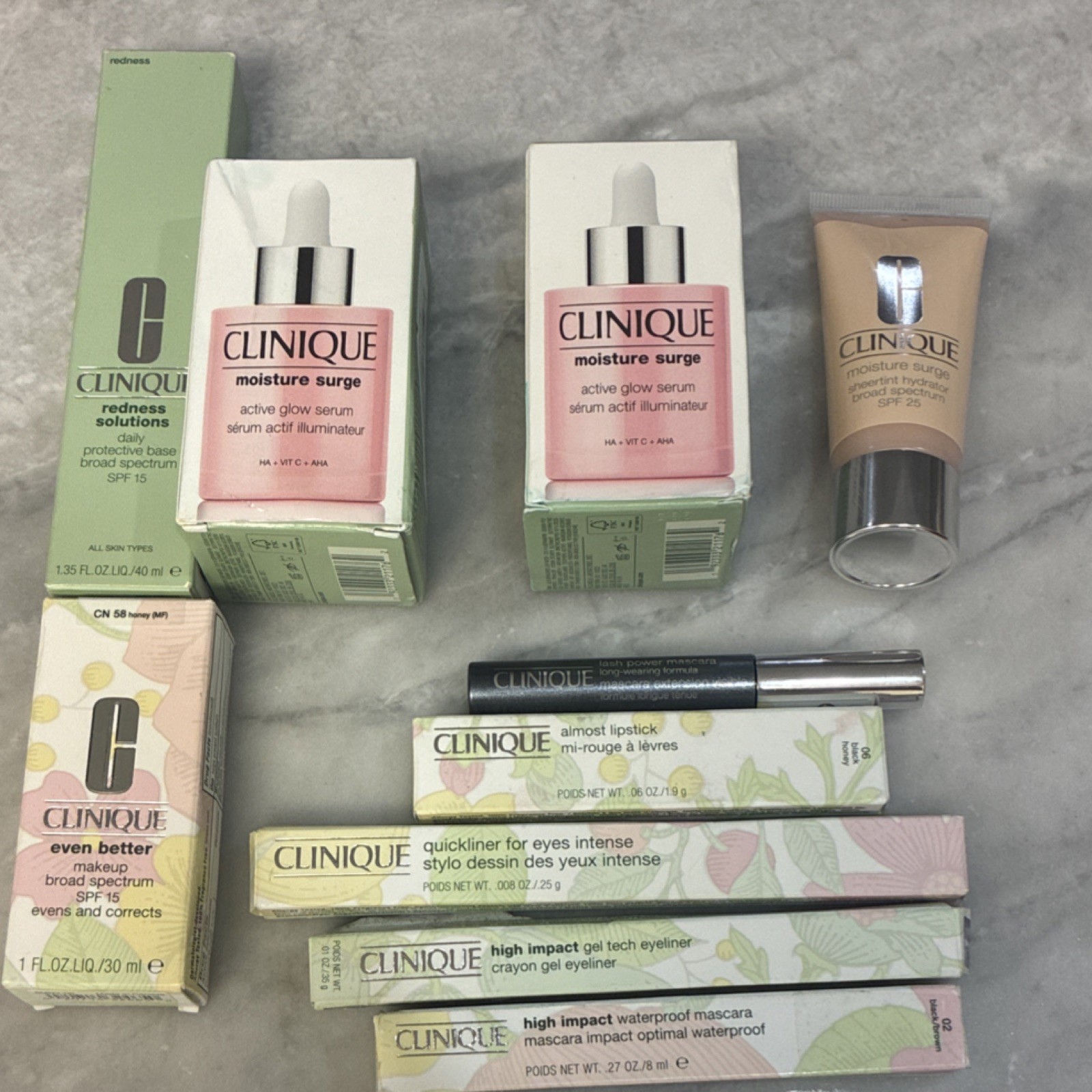 Clinique Full Size Makeup/Skincare Lot Moisture Surge + Redness Solutions SPF 15