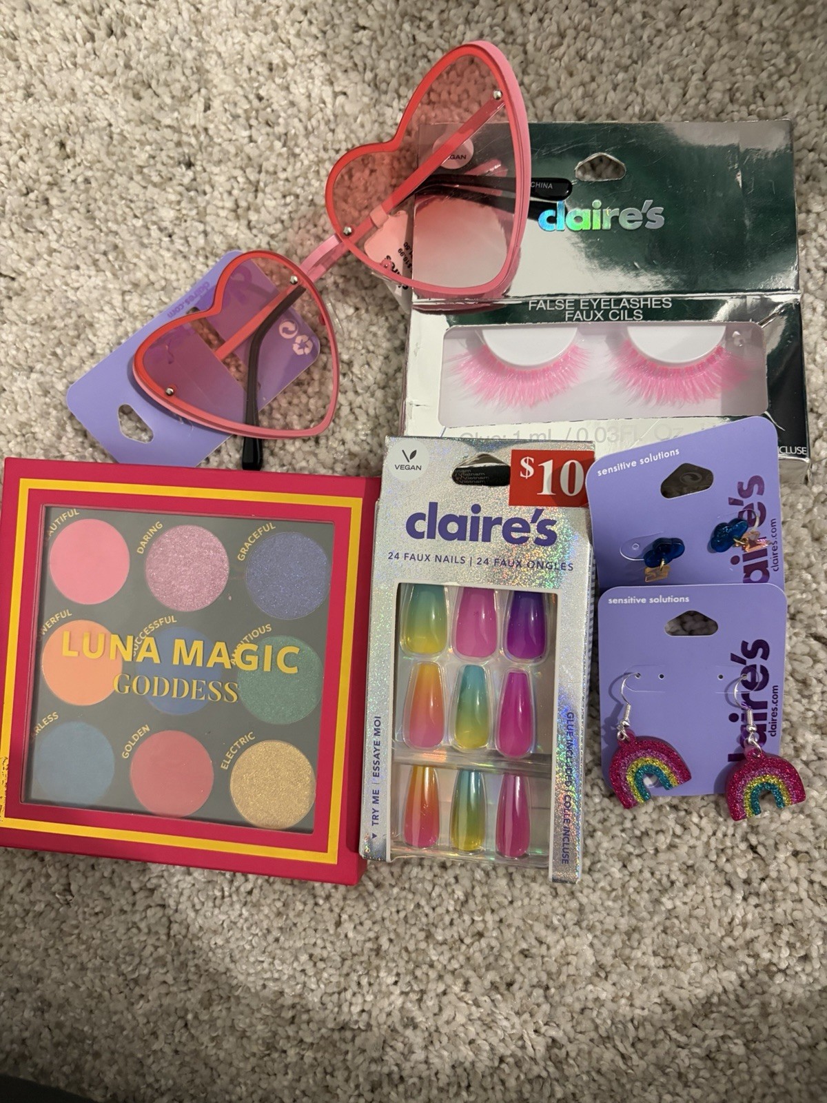 Claire’s & Luna Magic Vegan Makeup Goddess Palette, False Lashes, Accessories