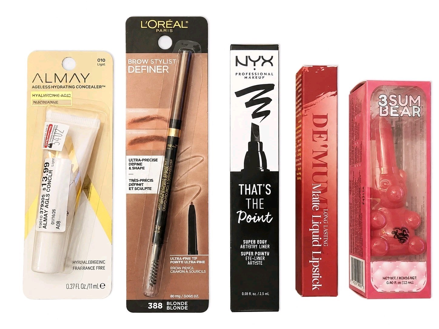 New Sealed 5 Pc Beauty Bundle Almay L’Oréal NYX Concealer Brow Lipstick Liner…