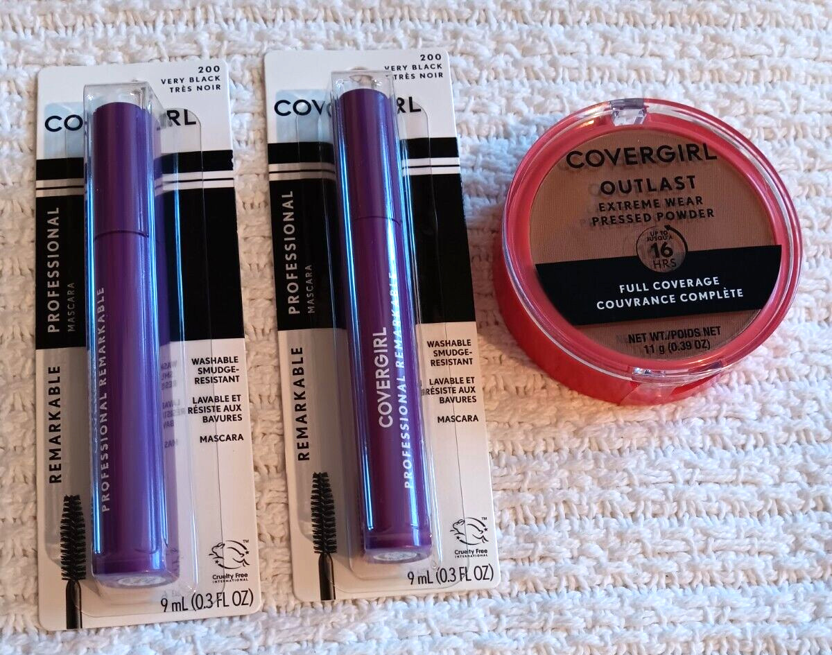 Covergirl Outlast Extreme Wear 16HR Pressed Powder 875 Soft Sable Black Mascara