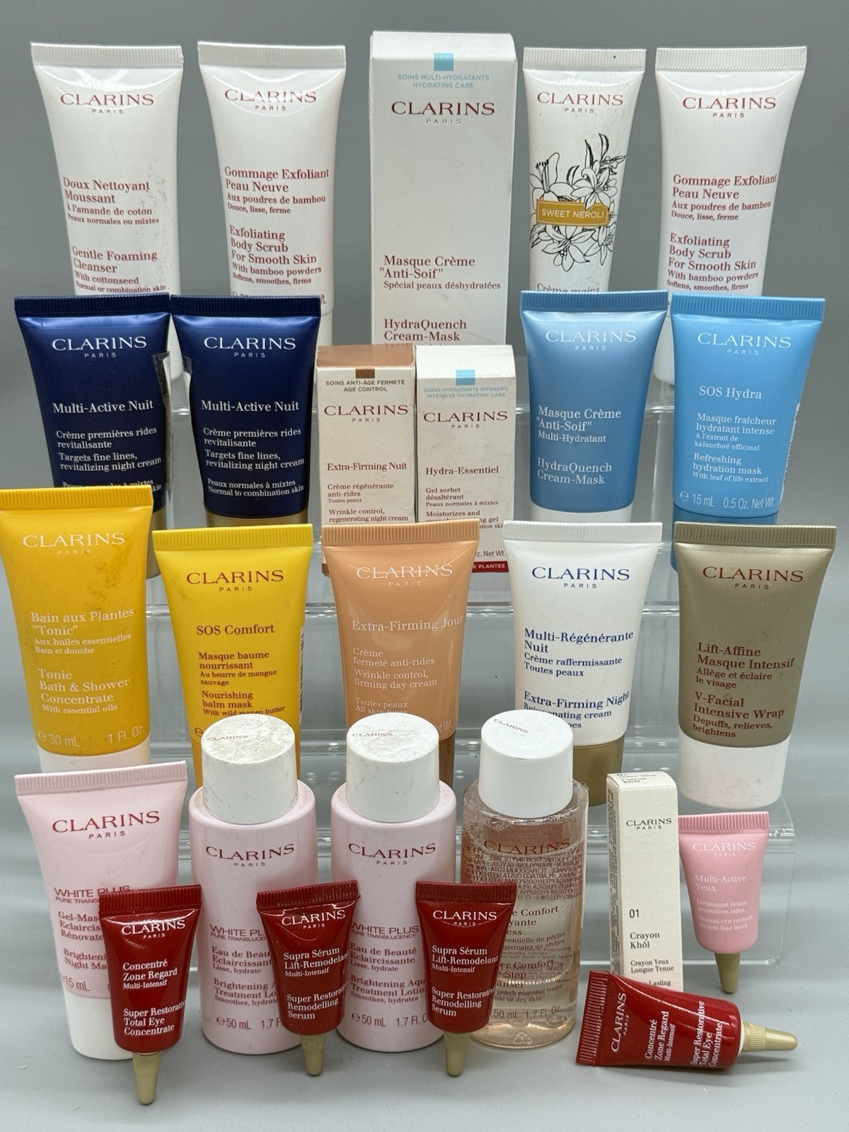 AMAZON WHOLESALE LOT OF 61 MIXED/ASSORTED CLARINS PARIS BEAUTY PRODUCTS