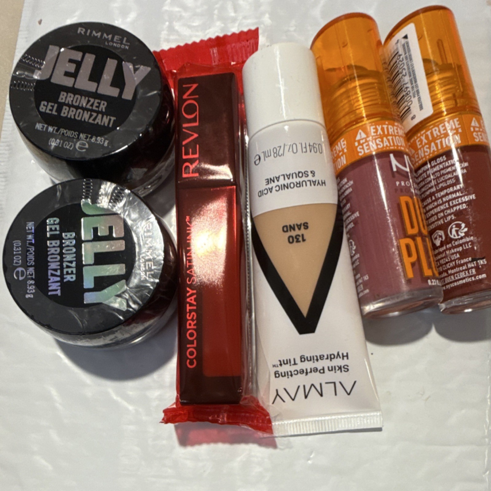 Rimmel Jelly Bronzer 002, Revlon Satin Ink, Almay Tint 130, NYX Duck Plump, Ful…