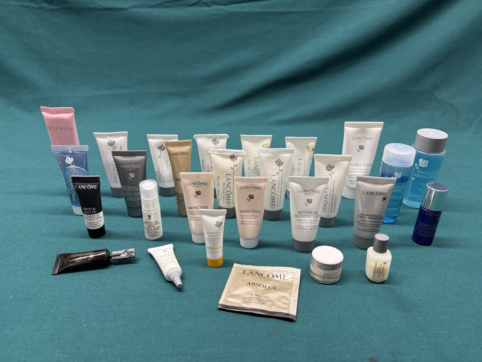 Lancome Lot of 28 Travel and Sample Size Products; Moisturizer/Eye Cream & More