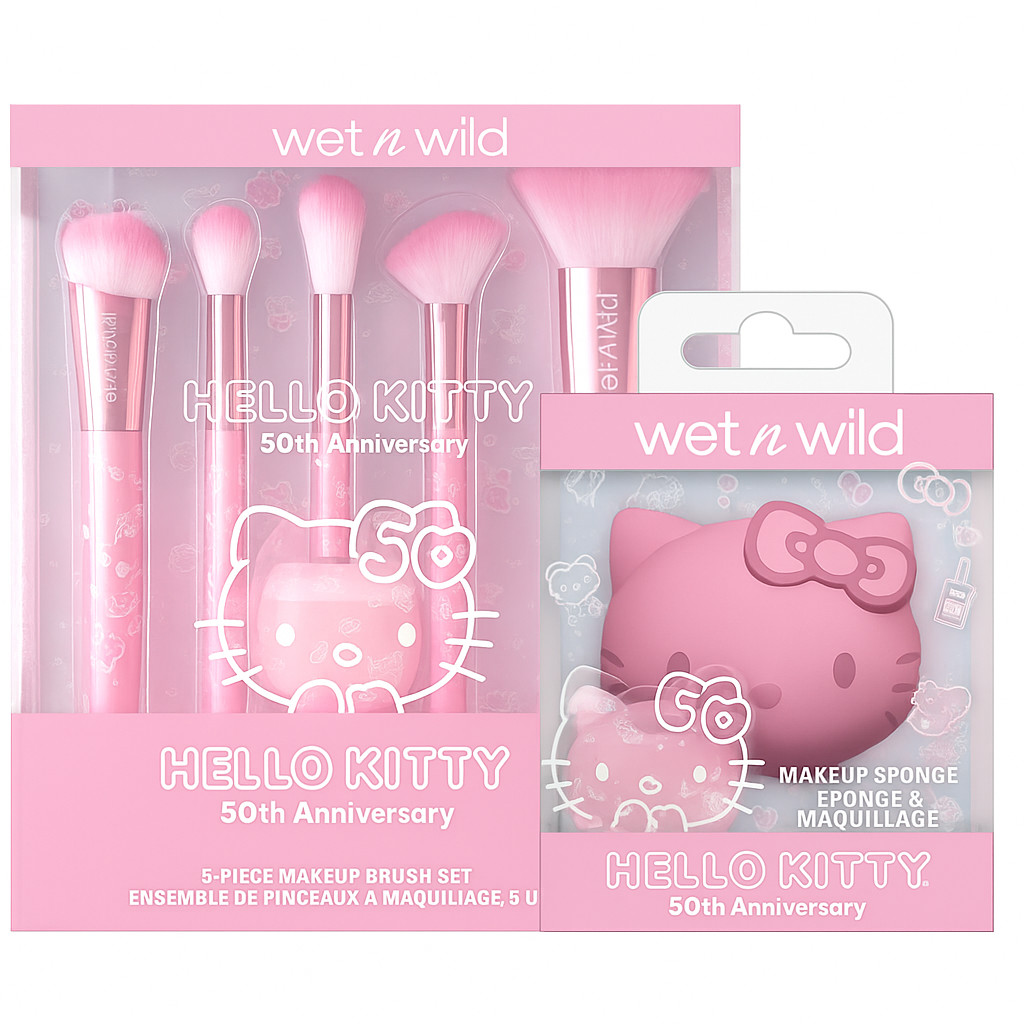 🎀 Wet n Wild Hello Kitty 50th Anniversary Makeup Brush Set+Sponge FREE SHIPPING