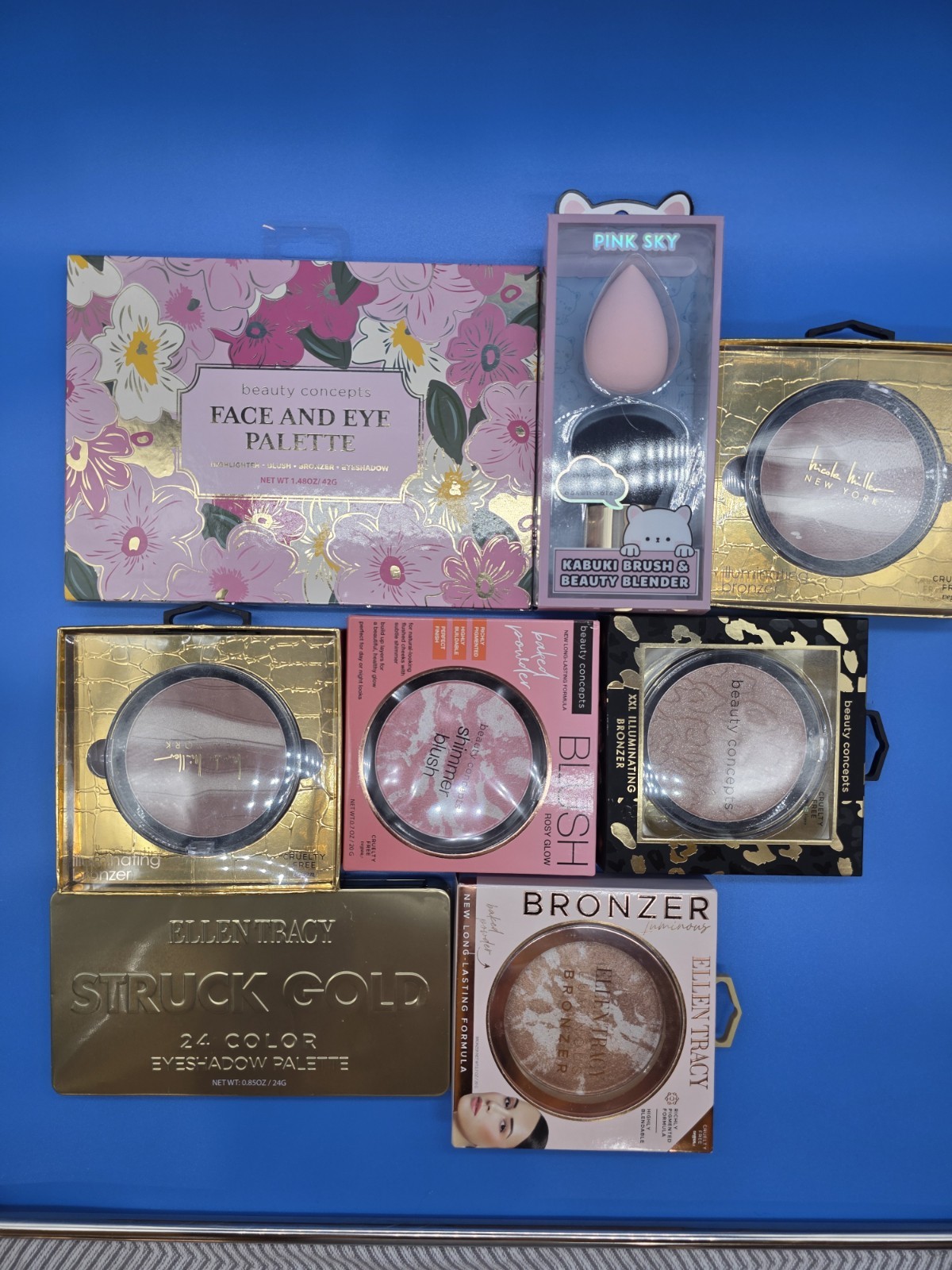 Beauty Concepts Ellen Tracy Pink Sky Makeup Lot Full Size Palette, Brush, Sponge