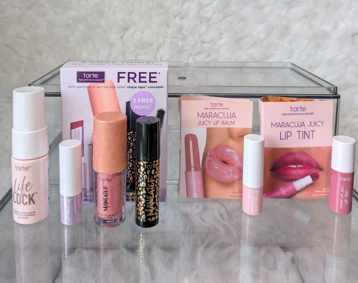 Tarte Beauty Bundle Deluxe Samples Maracuja Lips, Setting spray, Maneater Blush