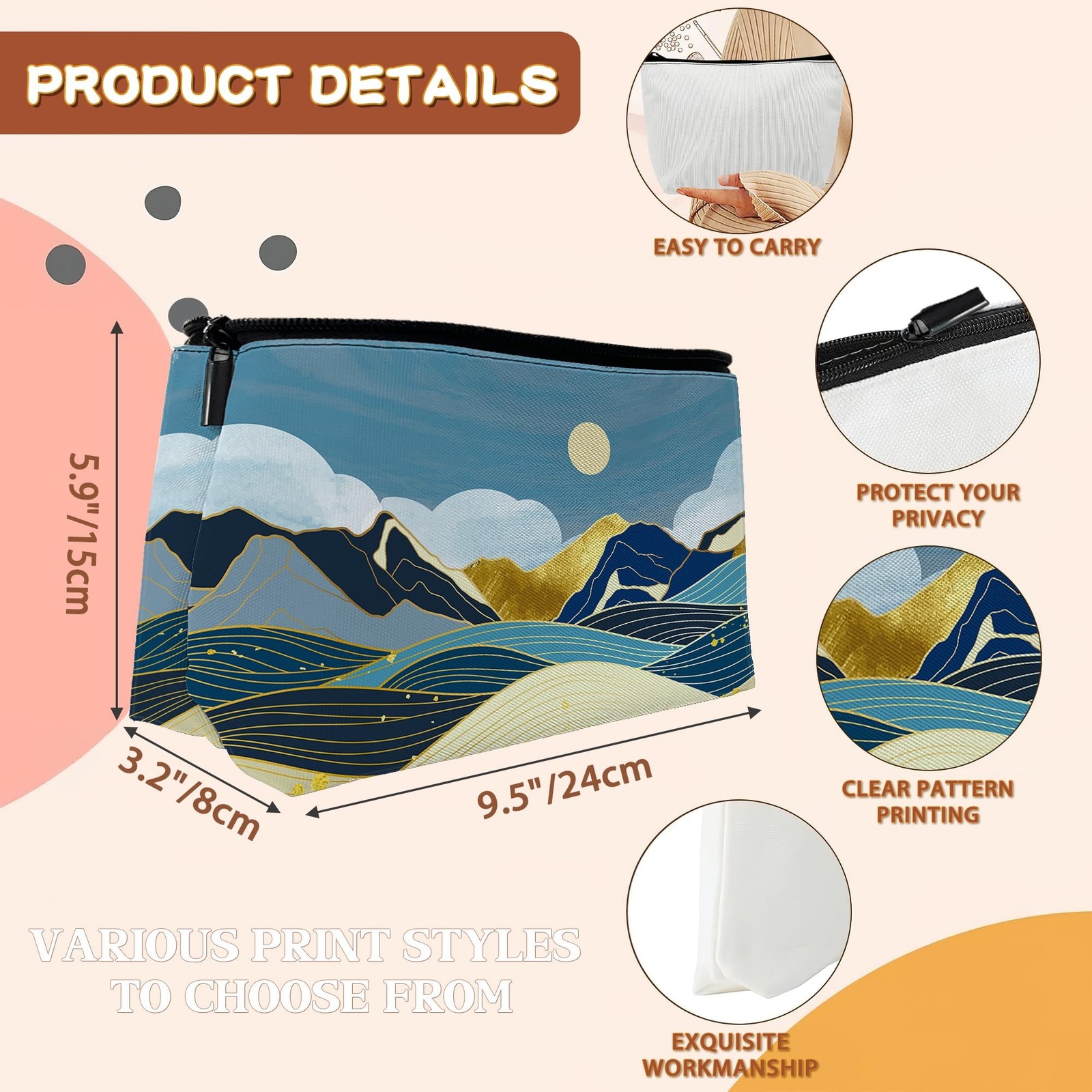 Gold Mountain Nature Scenery Cosmetic Bags Makeup Bags Toiletry Bag Large Cap…