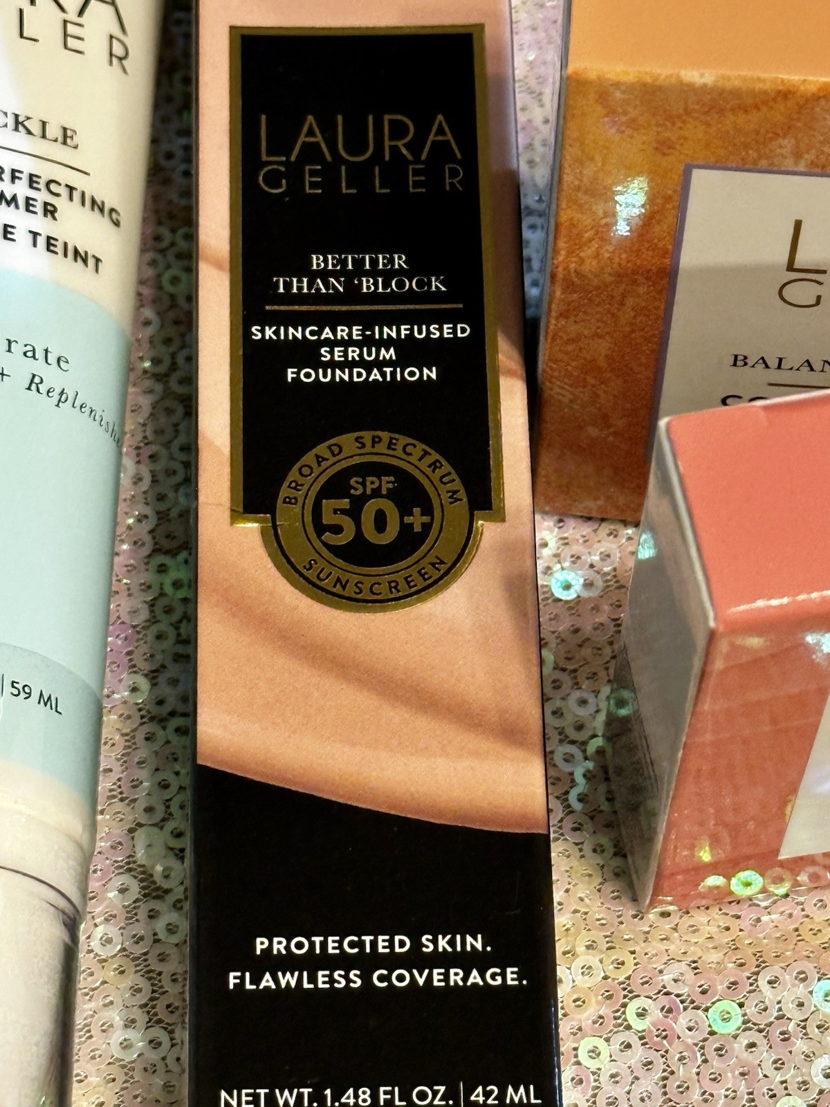 Laura Geller Beauty Bundle SPACKLE Blush FOUNDATION (light) & Brushes