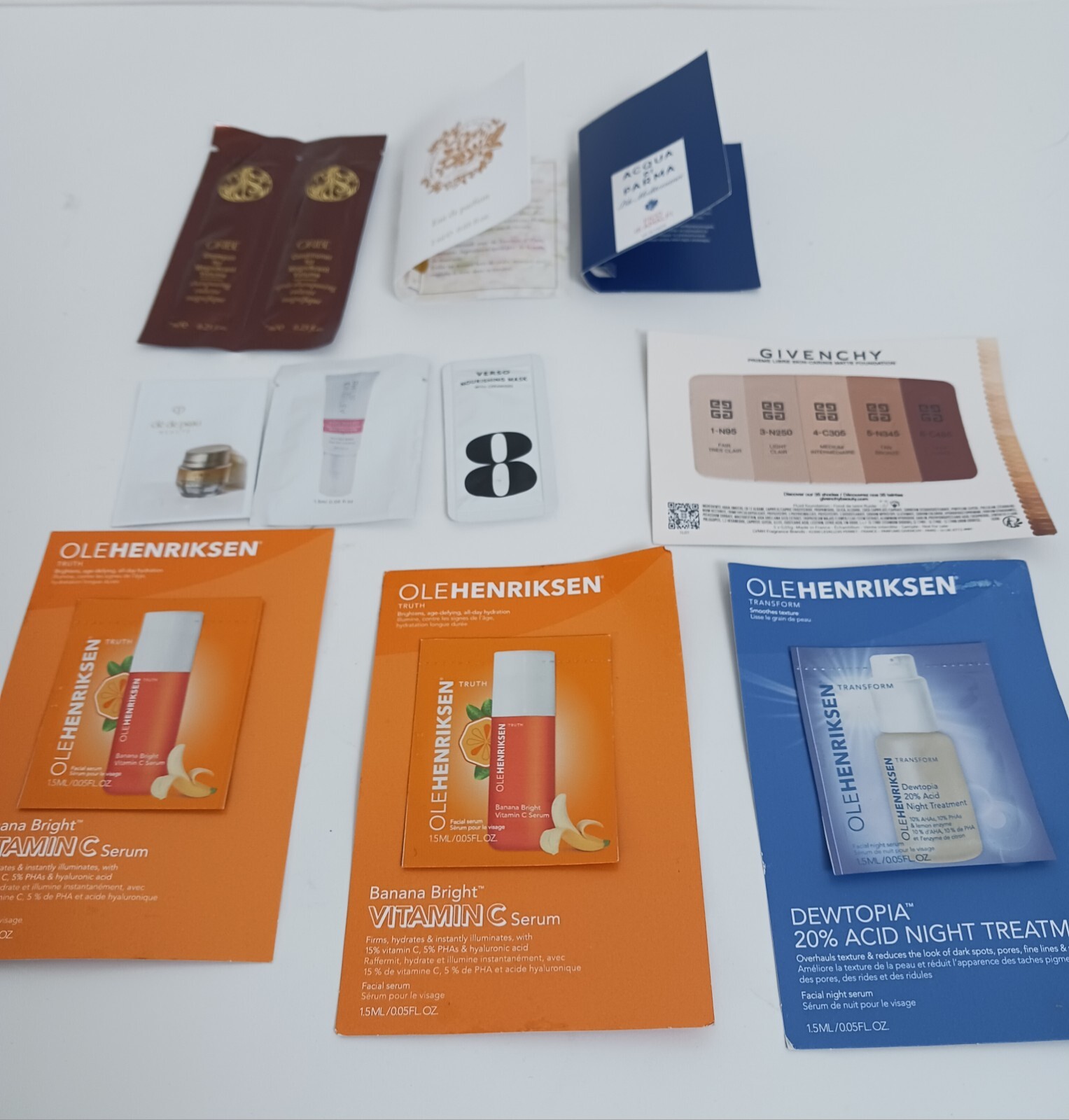 10X Vairity Pack Of Samples OLEHENRIKSEN, GIVENCHY, ORIBE, VERSI, & More