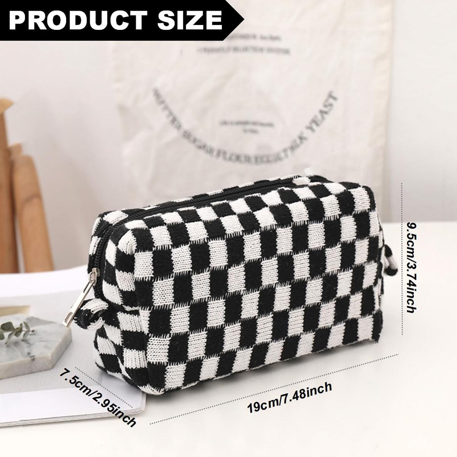 2Packs Checkered Makeup Bag Large Black and White Preppy Comestic Bag Set Tra…
