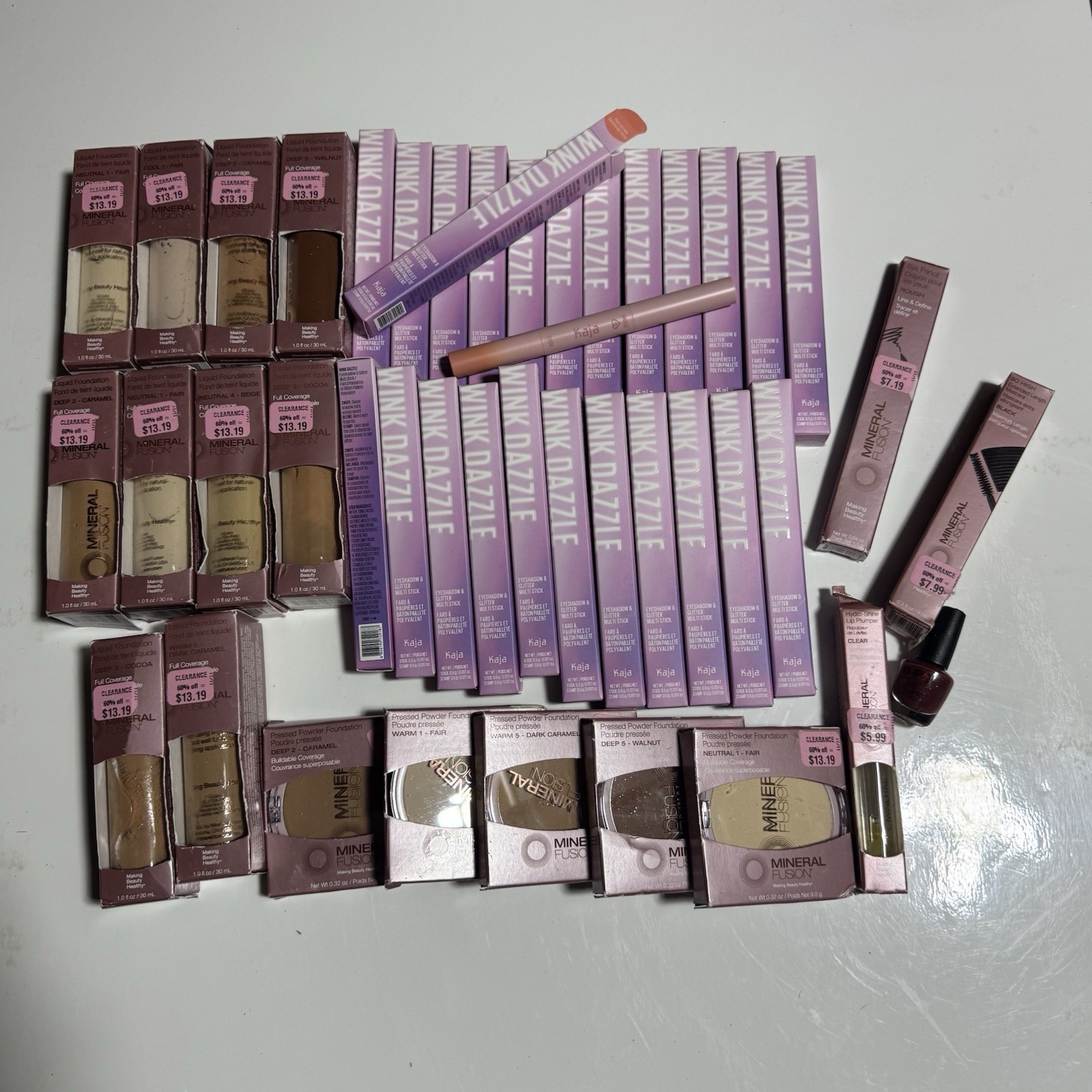 43Pc Mineral Fusion Lot Liquid / Powder Foundation Eyeshadow Mascara Nail Polish
