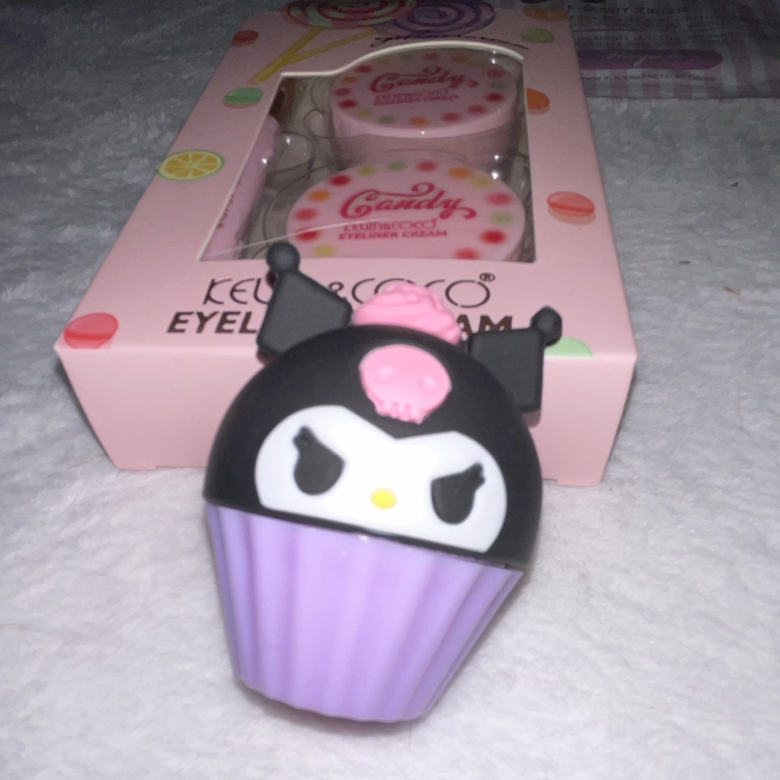 The Crème Shop Beauty Lot: Rose Water Mask, Eyeliner, Kuromi Socks, lip gloss