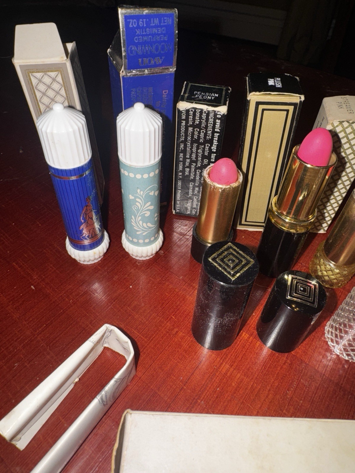 Lot 14 Vintage Avon Encore Lipstick, Perfumed Demistik, Crystal Eyeshadow 70s