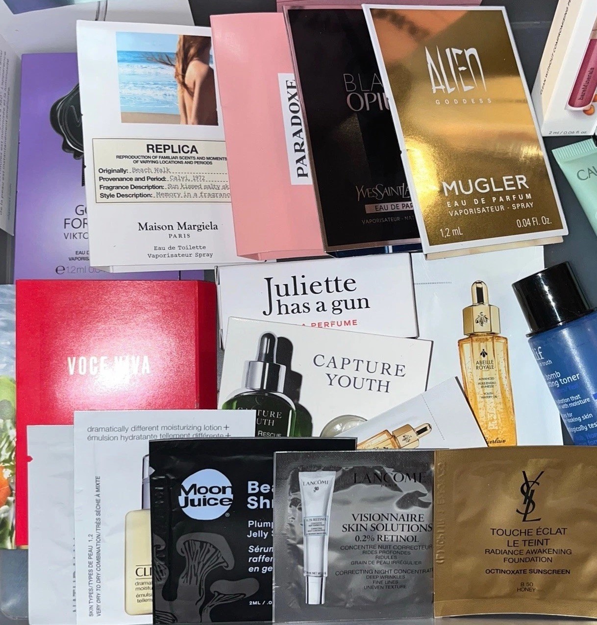 Makeup Skin Perfume & Haircare Luxury Lot Of 35 Travel, Sample, Trial Size
