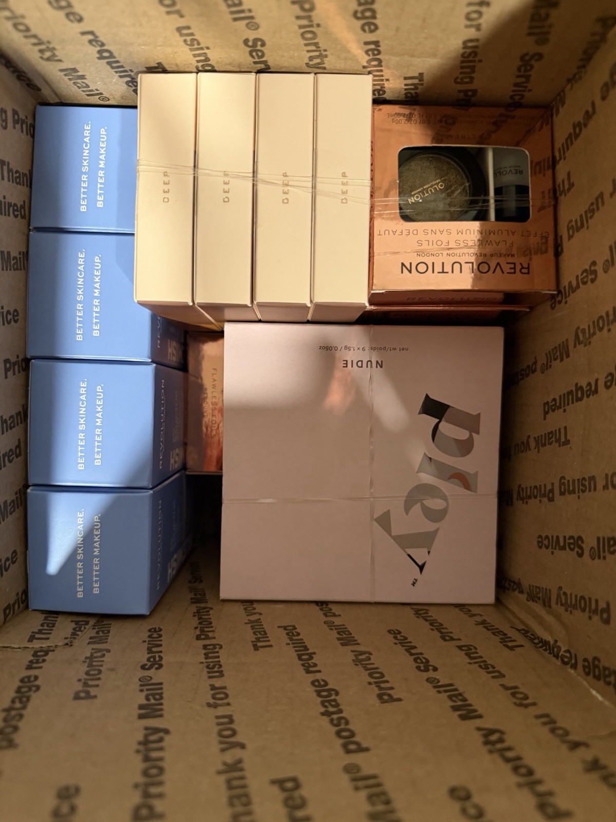 Lot of 25 makeup Revolution & Pley Full Size Makeup Blemish Serum, Eye Shadow