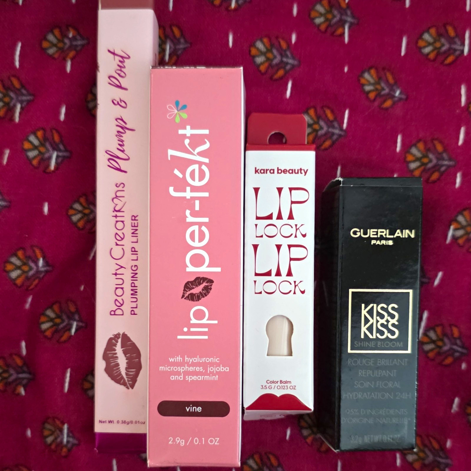 Assorted 4-Pc Lip Lot Hydrating: Beauty Creations, Kara Beauty, Guerlain
