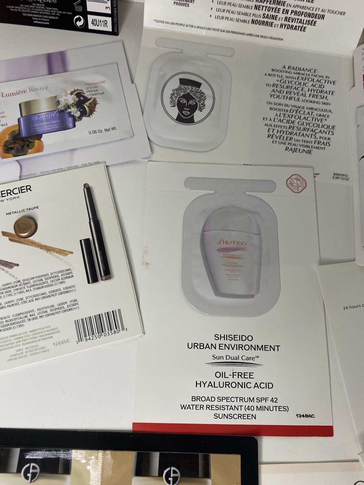 10 Pcs Beauty Makeup Skin Samples Tilbury Armani YSL Ford Mercier Clarins BONUS