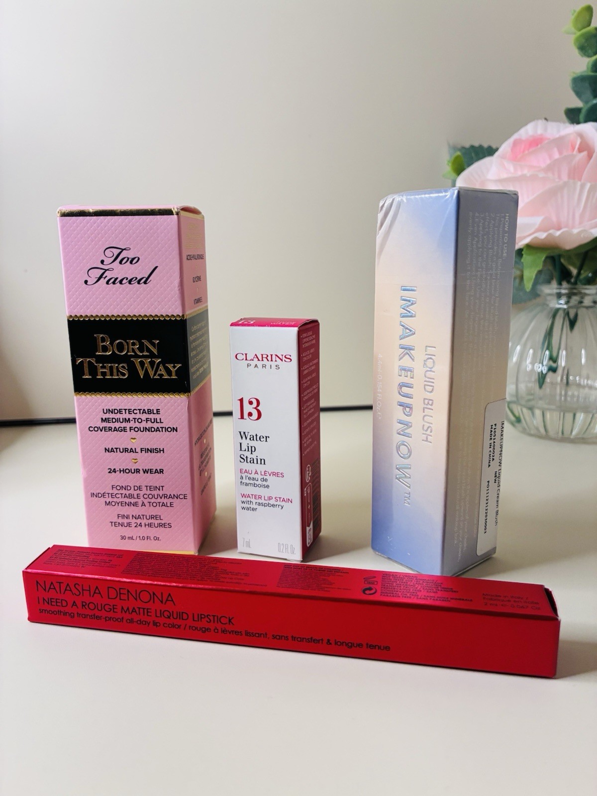 Too Faced Foundation, Clarins Lip Stain, Natasha Denona Lipstick, IMAKEUPNOW Bl…