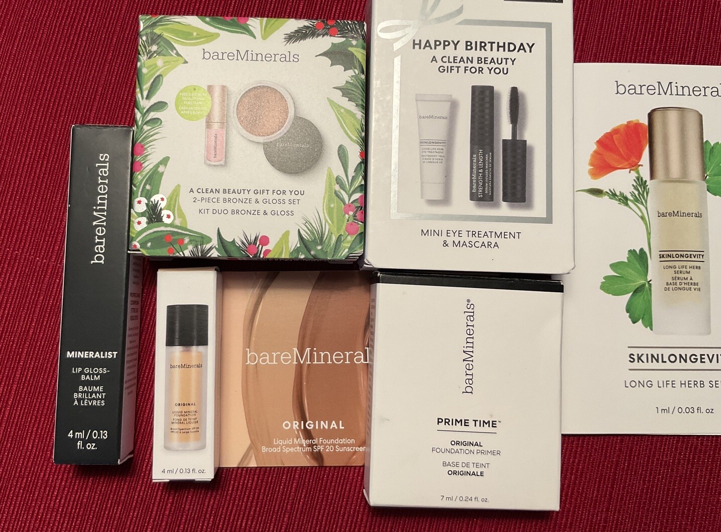 NEW BARE MINERALS LOT 7 LUX SERUM BRONZER & FULL SZ MINERALIST LIP GLOSS CLARITY