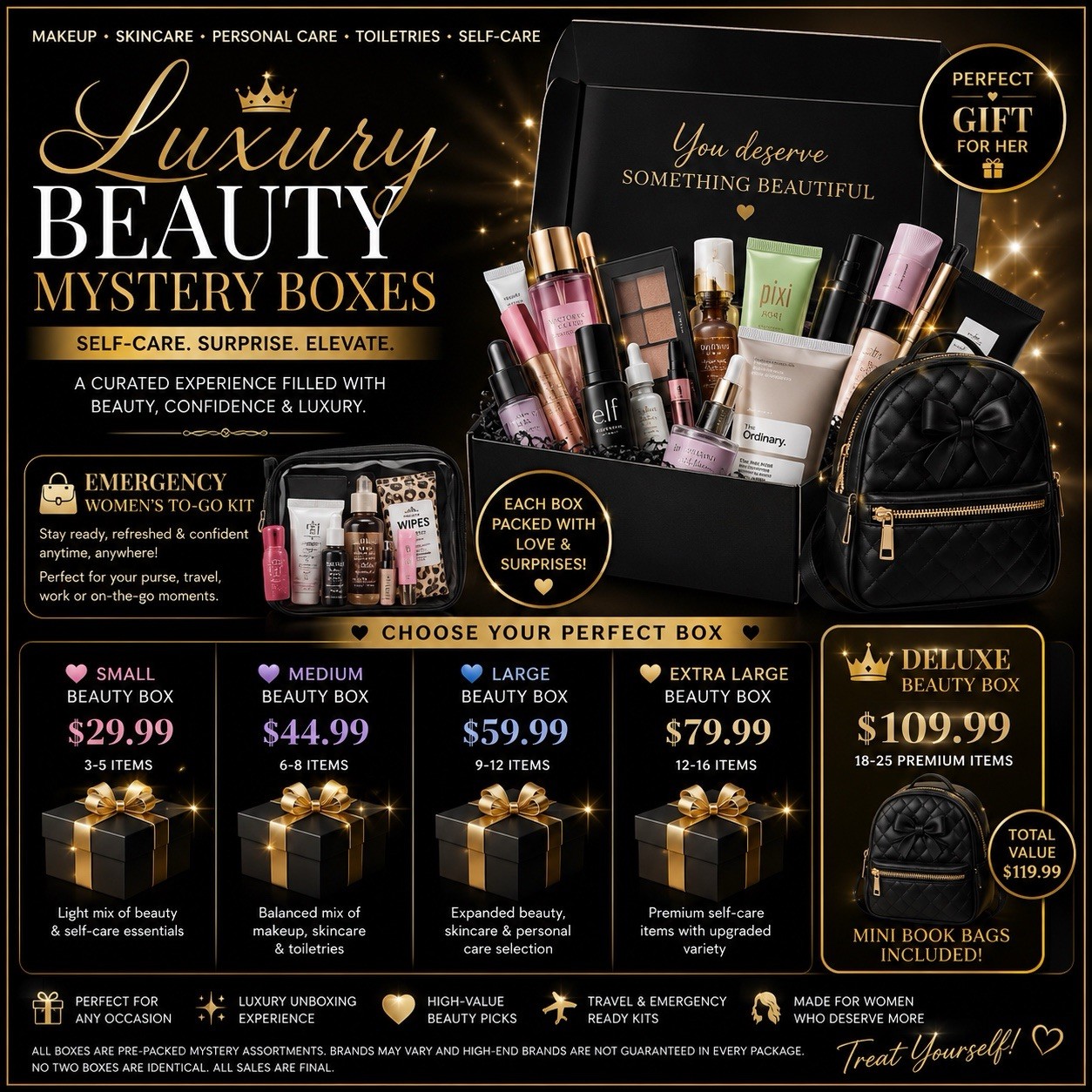 Beauty Mystery Box – 15 +5Makeup Items | Elizabeth Arden, Revlon, Almay & More