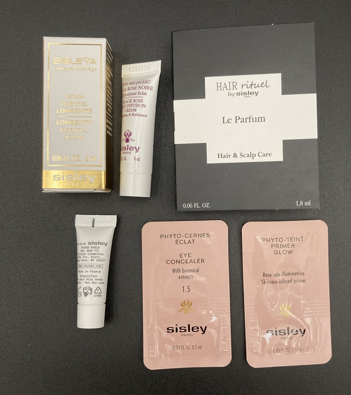 Lot of 6 Sisley Samples-Le Parfum Hair Rituel-Longevity Serum-Black Rose Cream