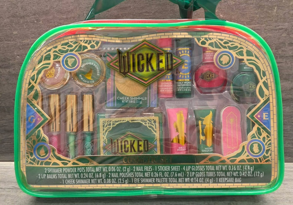 Wicked Movie Themed Cosmetic Set – Eye & Cheek Shimmer , Lip Gloss/Balms, Nail+