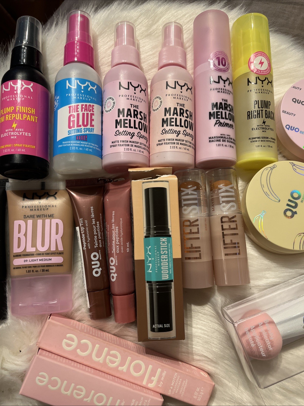 makeup mixed lot: NYX, QUO, Maybelline, Florence CHECK DESCRIPTION