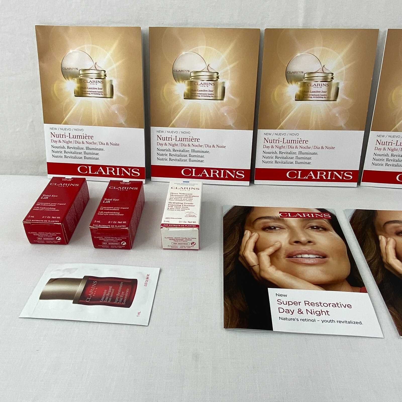 Clarins Beauty Makeup Sample LOT Bundle 13 Nutri-Lumiere Energy Eye Cleanser B64