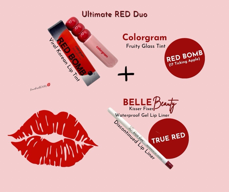 Colorgram RED BOMB 17 Ticking Apple + Belle Beauty TRUE RED Kisser Fixer Lip Duo
