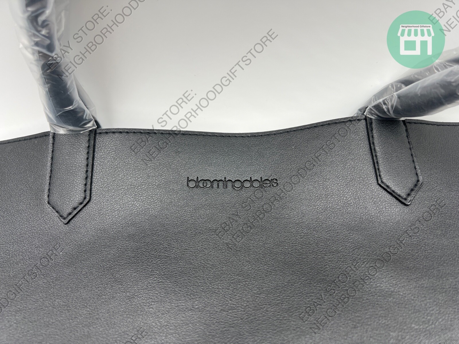 Bloomingdale Tote Bag BLACK Faux Leather LARGE Size 18″x11″x5″ NEW PICTURES.