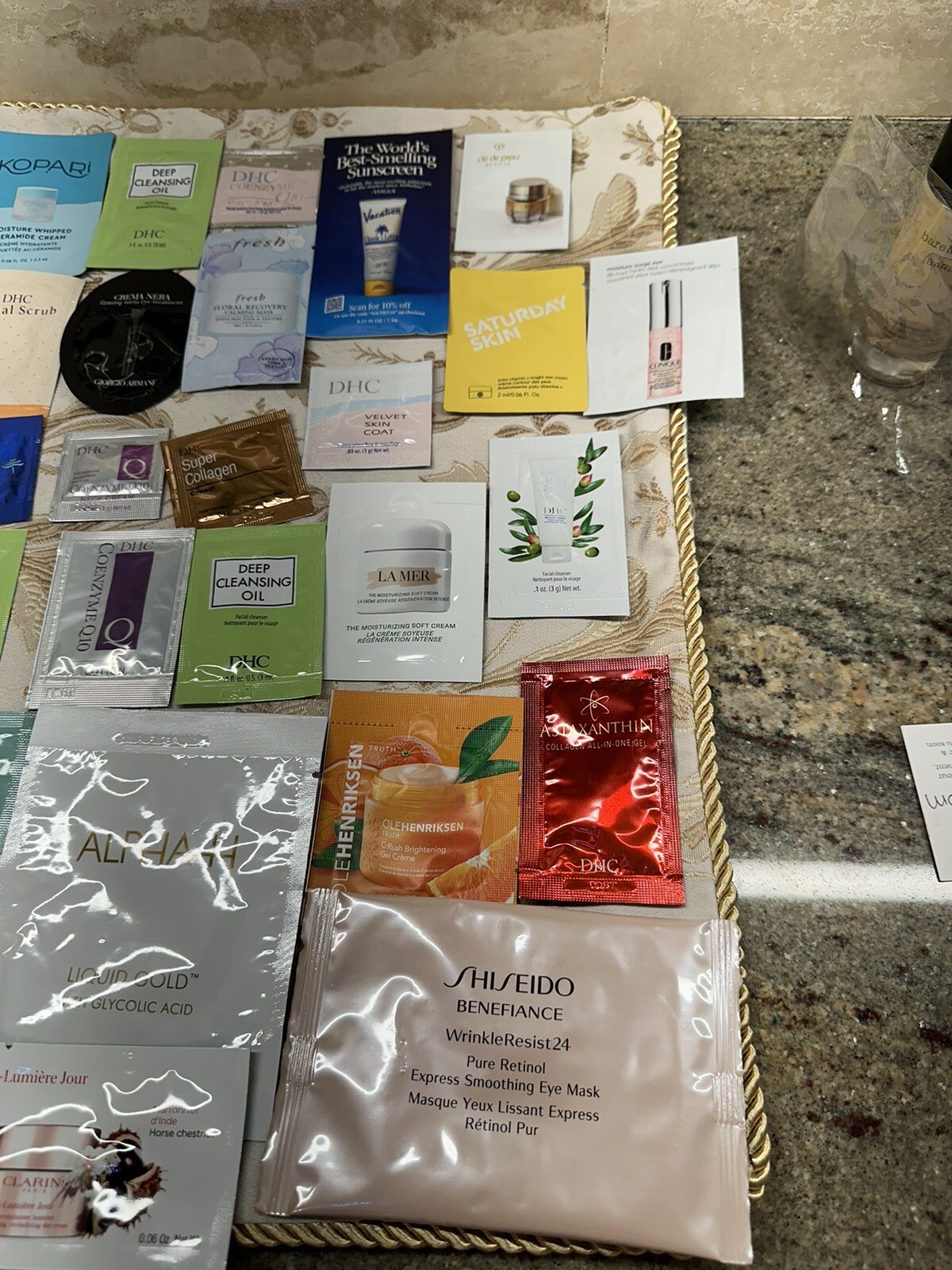 Skincare Lot Of 38 Samples La Mer, Clarins, Clinique, DHC, And More