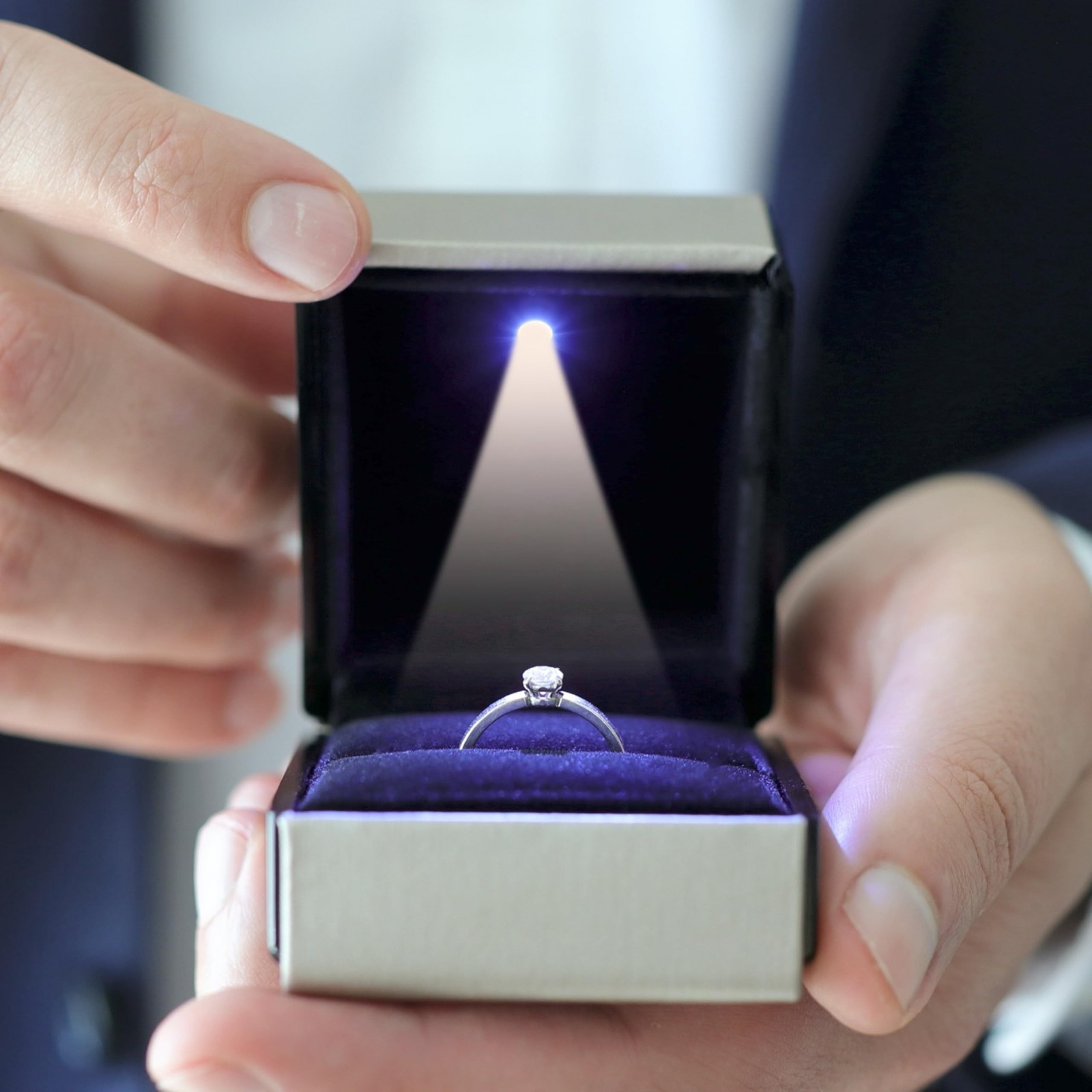 Novel Box Square Shaped Gold Ring Box With LED Light 2.25X2X2.5 Inches – Jewe…