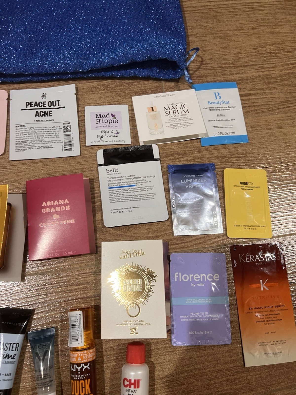 Travel/ Sample/ Full Sz Make Up, Prestige Perfume, Hair Skin LOT 22 Pc & Pouch P