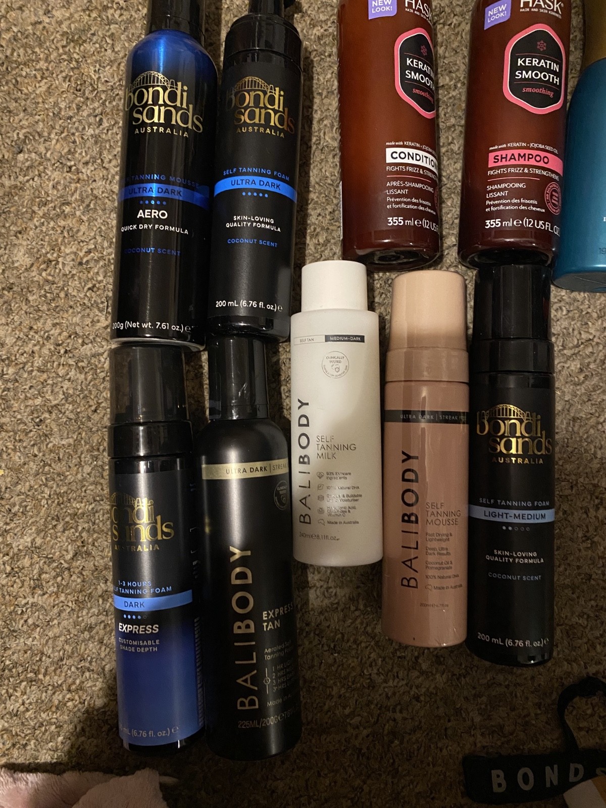 beauty products, make up, eyelashes, tan