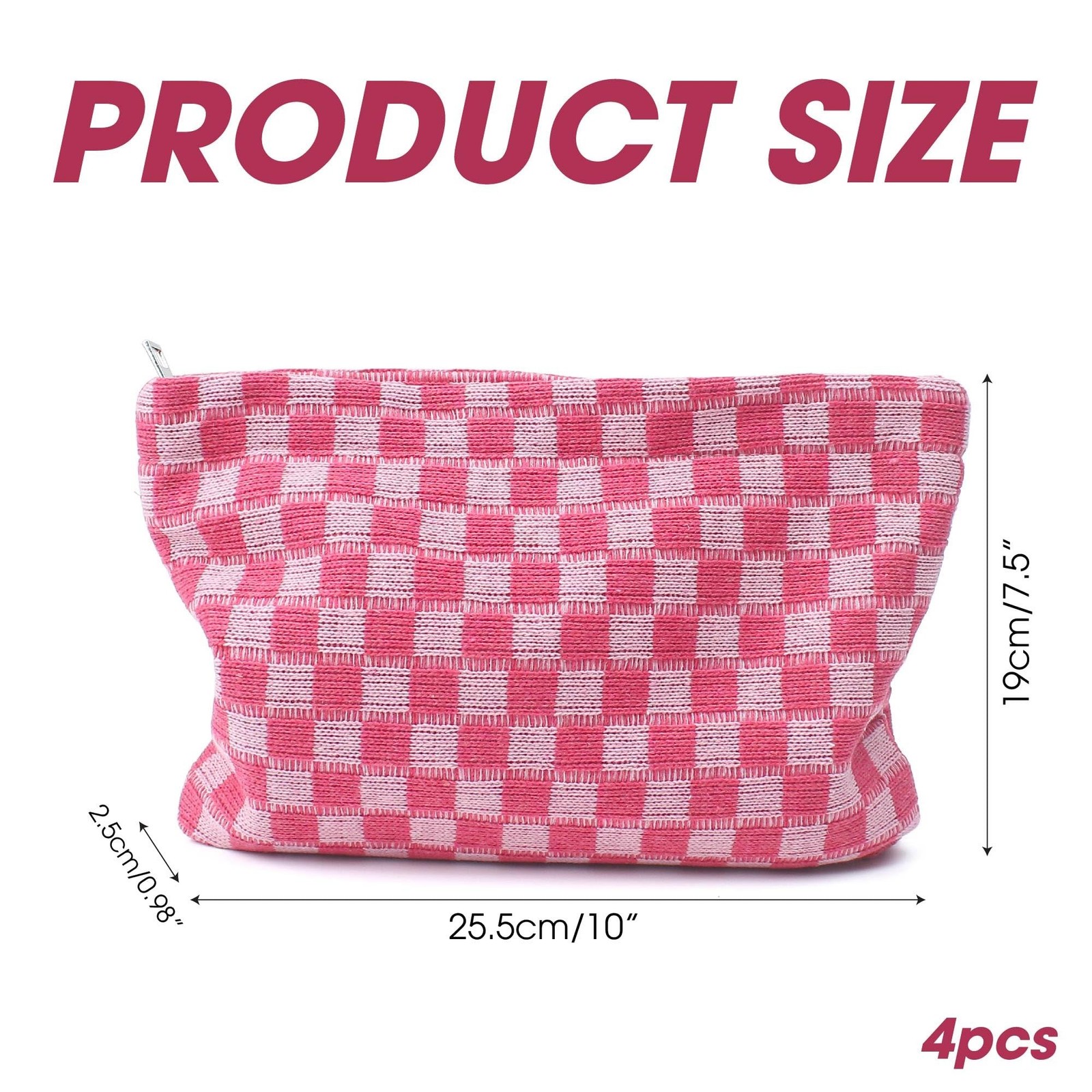 4Pcs Pink Checkered Makeup Bags, Cosmetic Toiletry Large Capacity Organizer G…