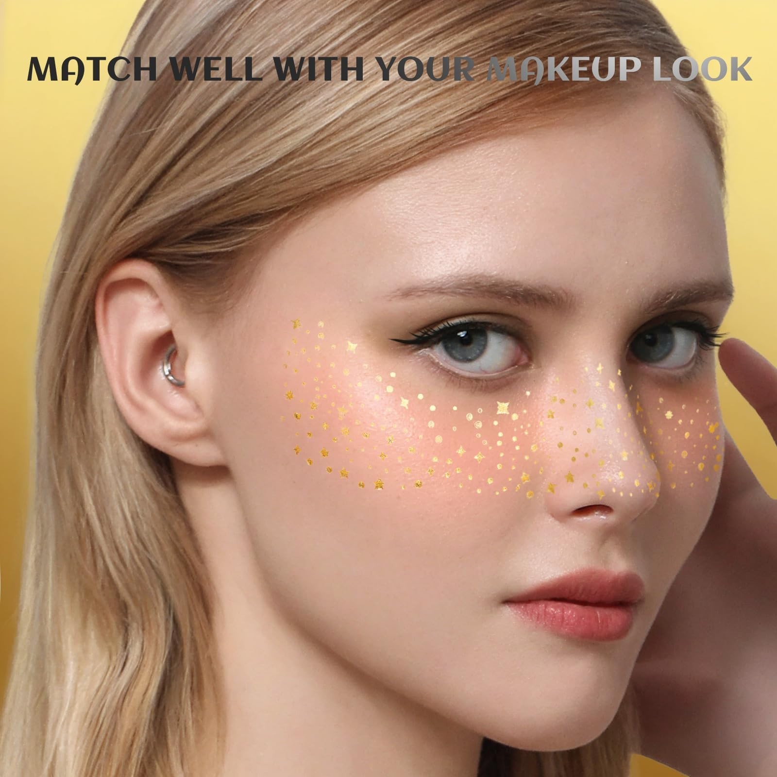 12Pcs Glitter Freckles, Glitter Freckles Gold Freckles, Face Glitter for Wome…