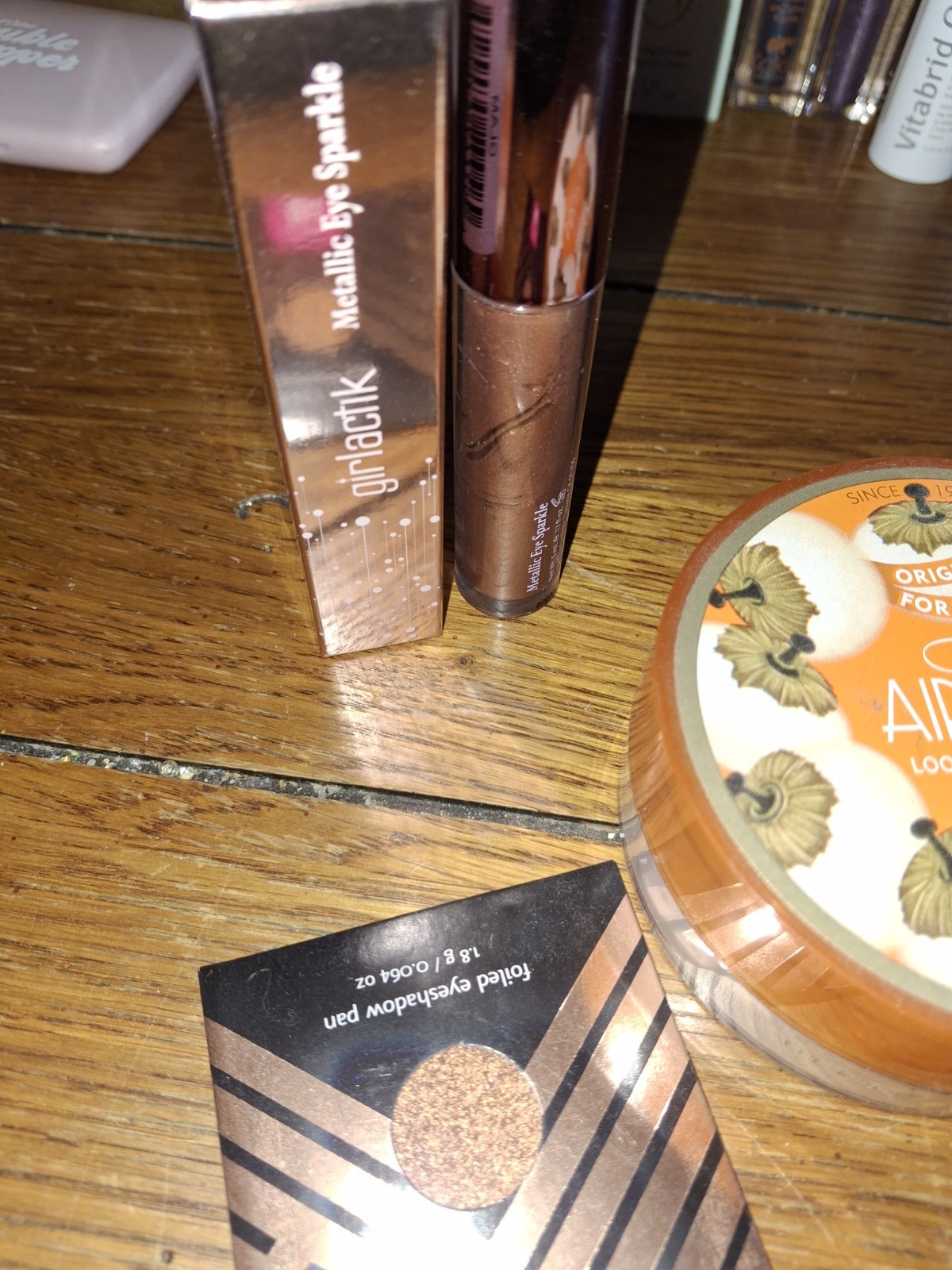 Assorted Metallic Makeup Lot: Airspun Loose Powder, Girlactik, Makeup Geek Pan