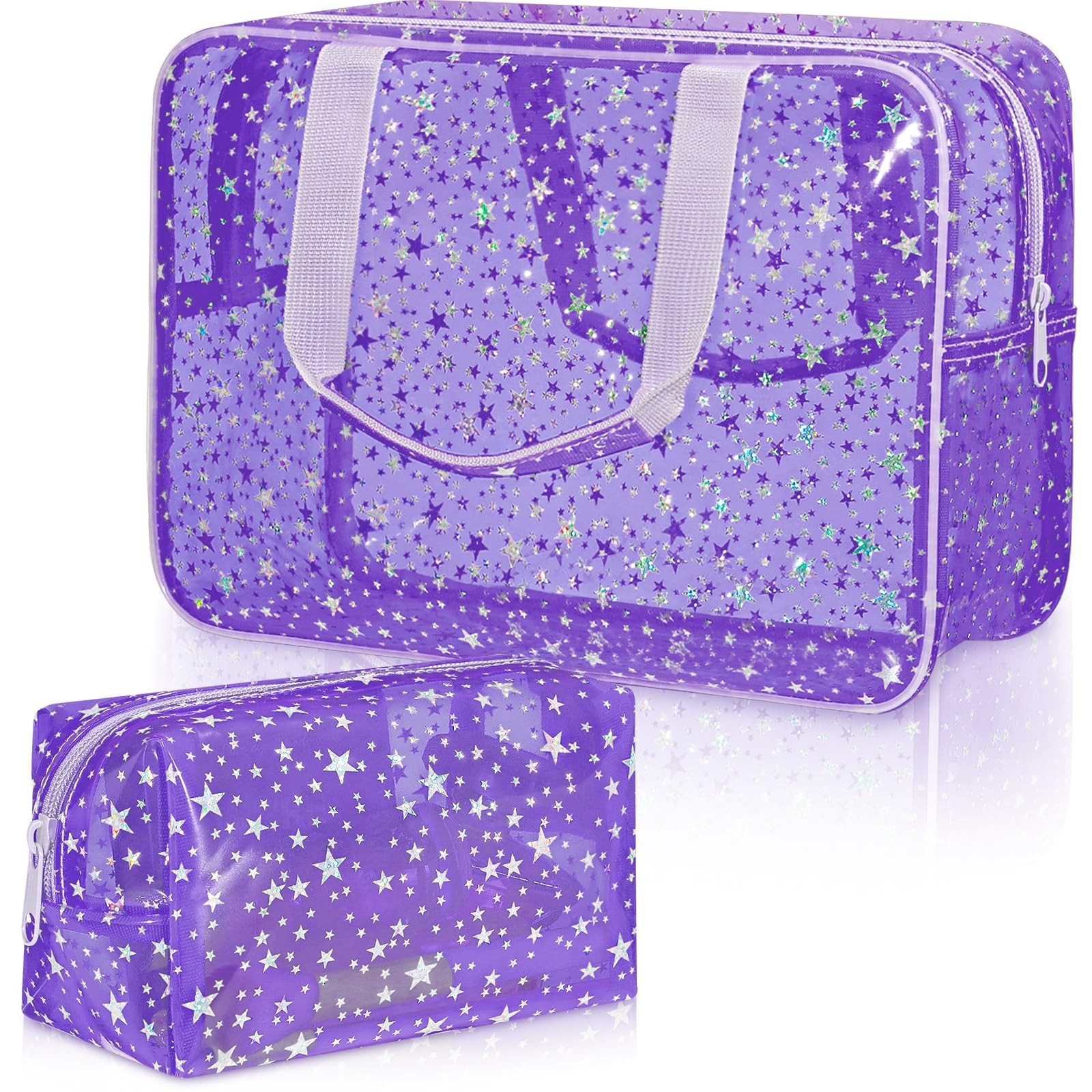 Aliceset 2 Pcs Clear Star Makeup Bag Large Cosmetic Bag with Handle and Mediu…