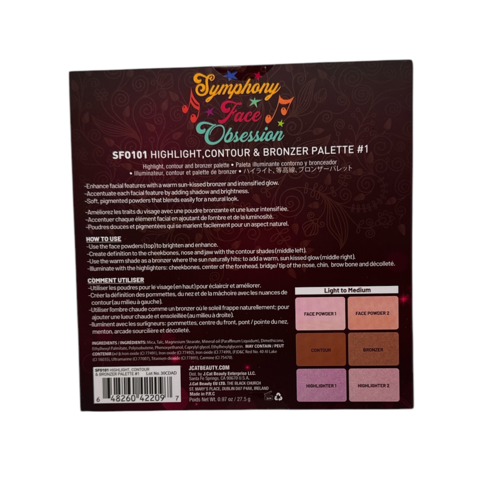 J.CAT BEAUTY Symphony Face Obsession – Light / Med. Highlighter, Contour, Bronze
