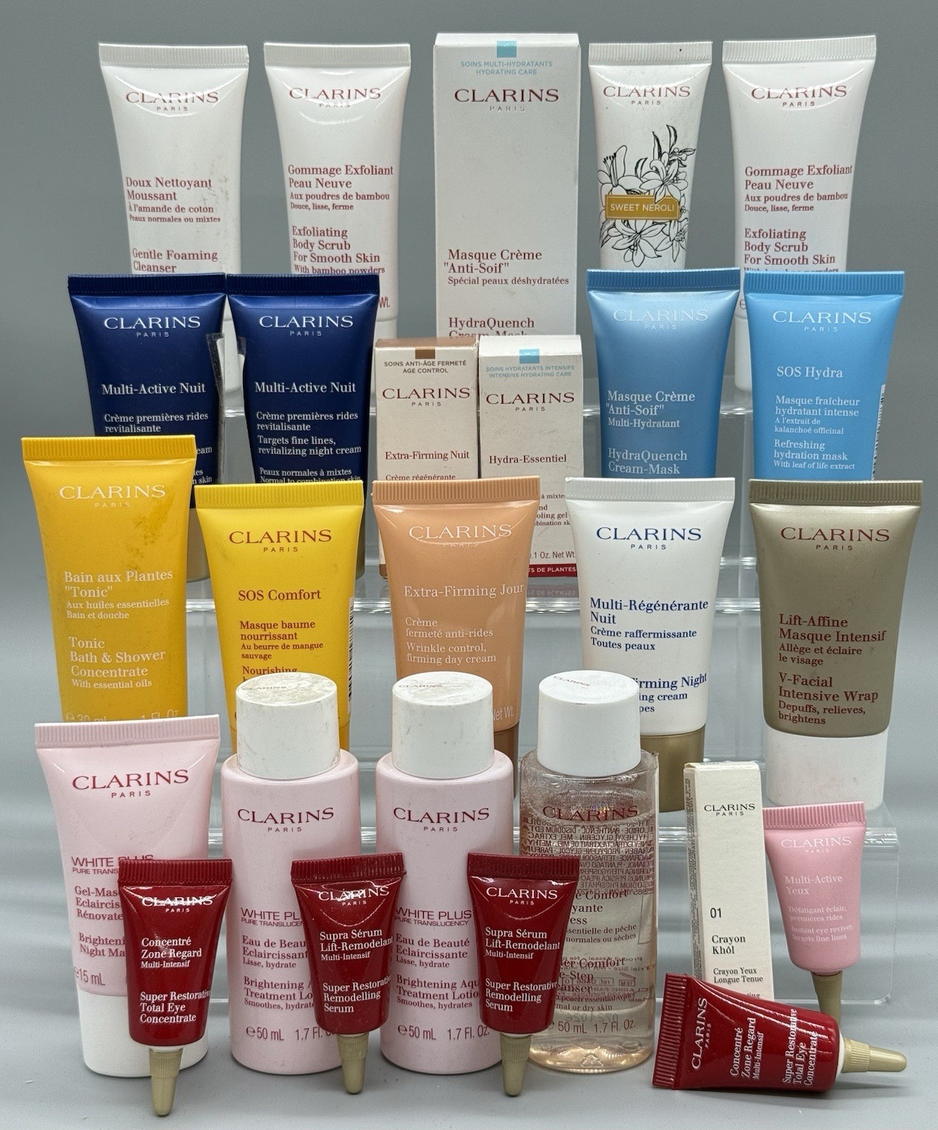 AMAZON WHOLESALE LOT OF 61 MIXED/ASSORTED CLARINS PARIS BEAUTY PRODUCTS