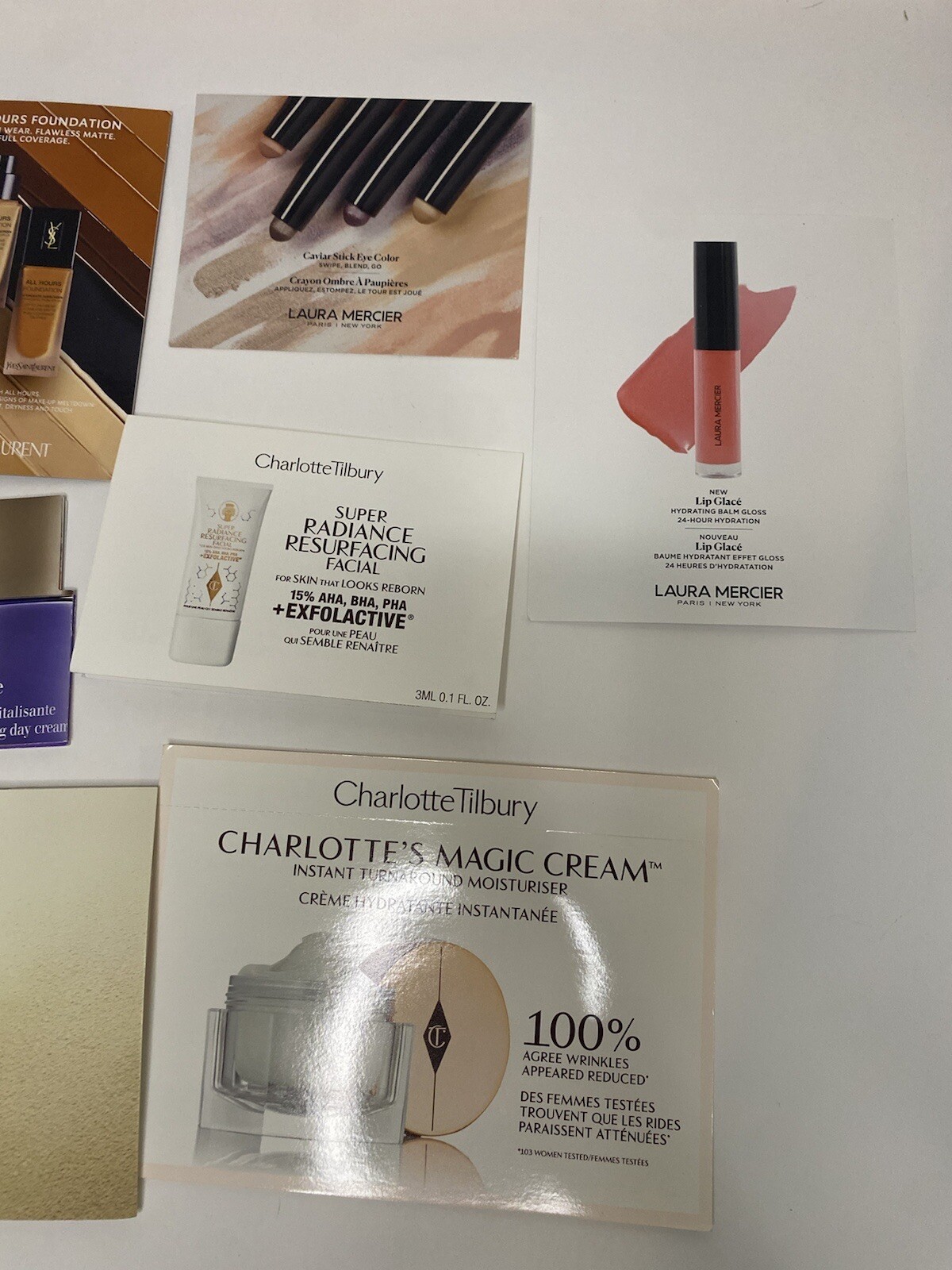 10 Pcs Beauty Makeup Skin Samples Tilbury Armani YSL Ford Mercier Clarins BONUS